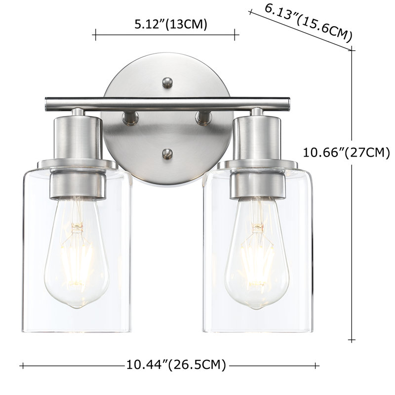 Éclairage pour meuble-lavabo Berume, Laiton vieilli, Deux lumières, Nickel brossé