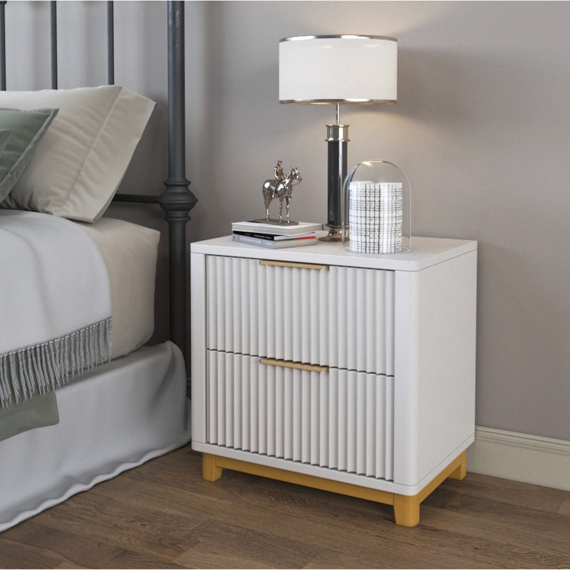Devingo 50cm W Solid + Manufactured Wood Bedside Table, White