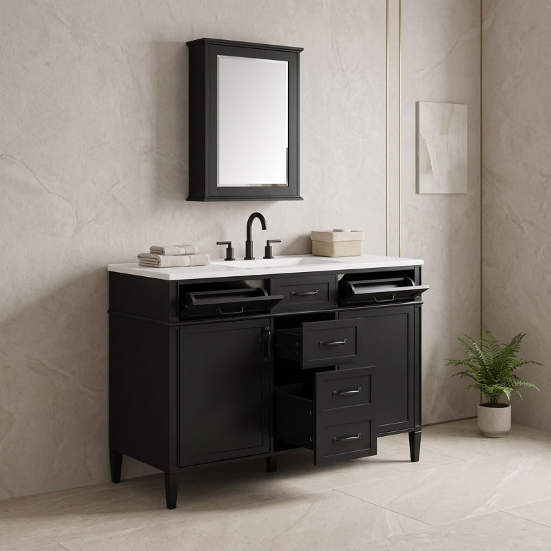 Freestanding Standard Free Standing Single Double Single Vanity Bathroom Vanity With Top, Black