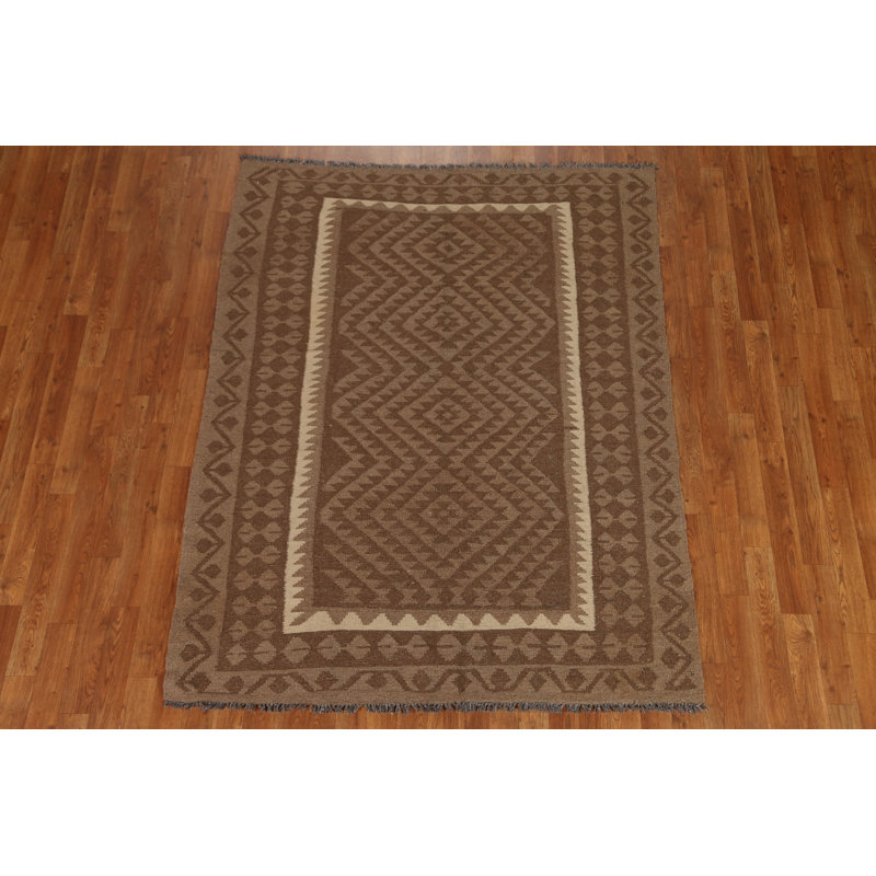 Tapis brun tissé à la main Kilim 5 x 6