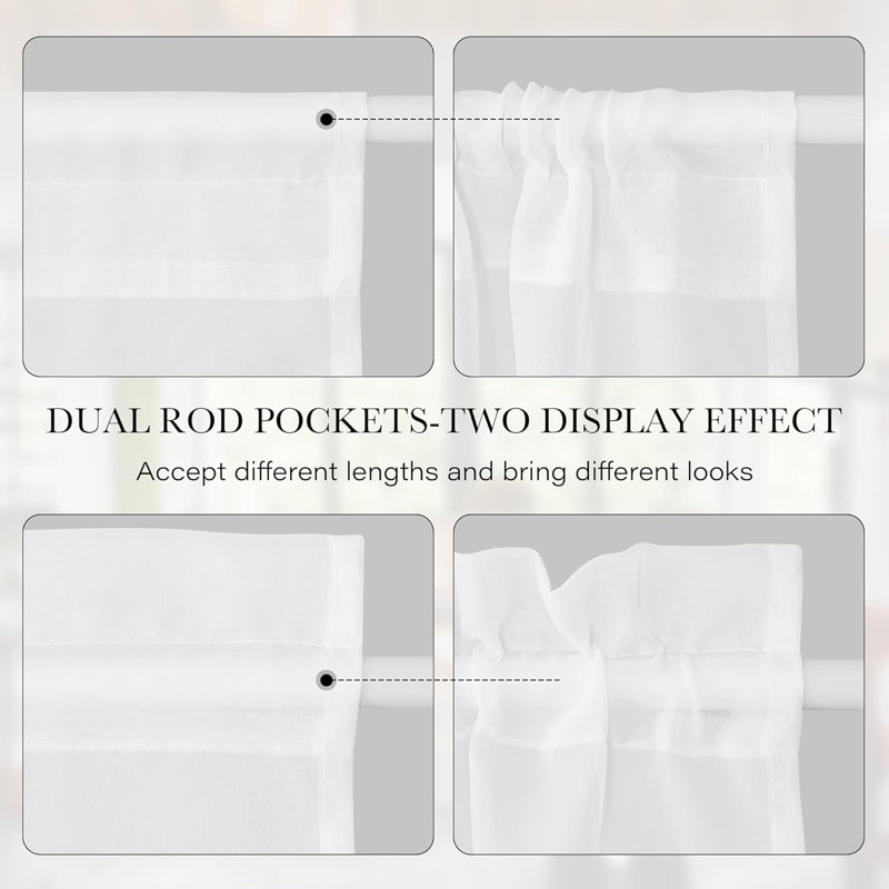  2 Panels Sidelight Curtains for French Door Sheer Panels Light Filtering Window Treatment for Narrow Door with Tieback