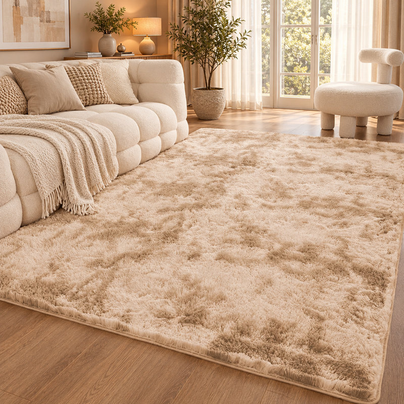 Aspire Homeware Beige Shaggy Area Rug Soft Modern Indoor Carpet, Rectangle 80cm Width X 150cm Length