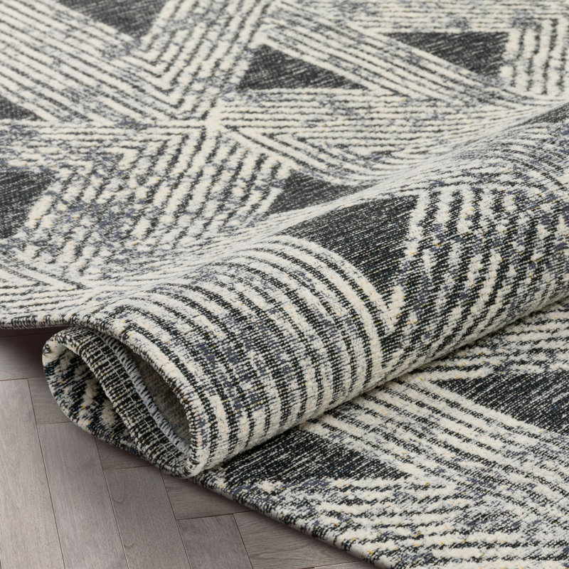 Geometric Gray and White Flat Woven Chenille Rug