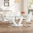 Table And Chair Set, Large Modern Rectangular Glass Table, Can Accommodate 6-8 People, Equipped With A 0.39-Inch Tempered Glass Tabletop And MDF Table Legs.Paired With Comfortable And Soft Chairs.