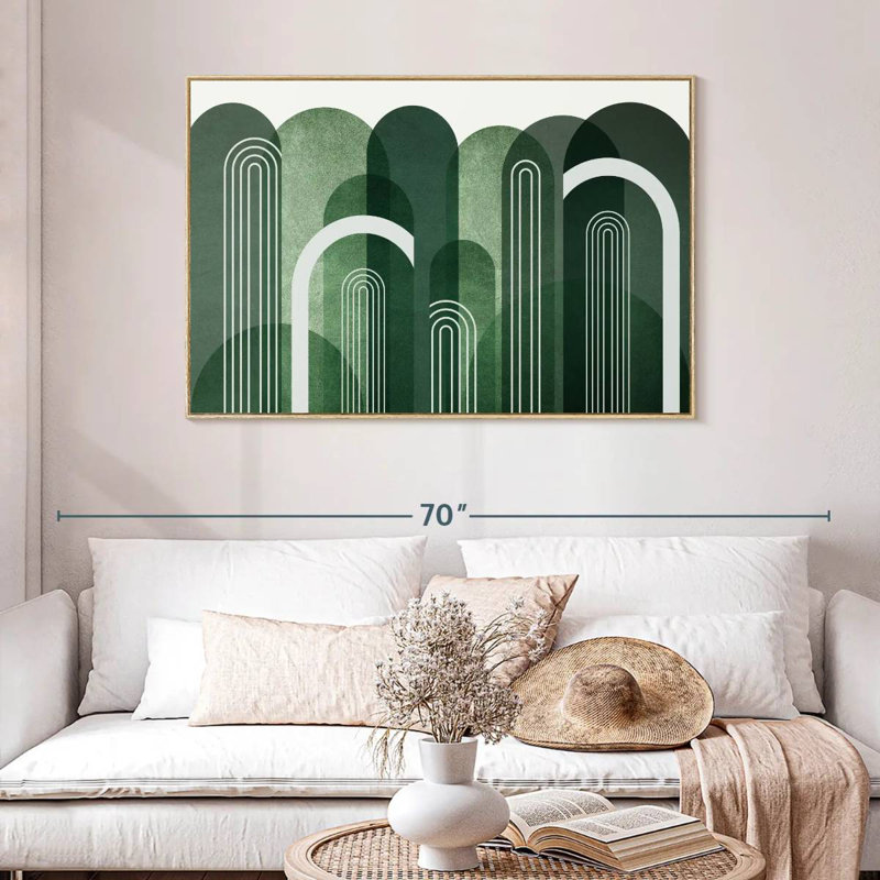 Arches Mid-Century vert émeraude, Cadre flottant en bois naturel, 46 po x 31 po