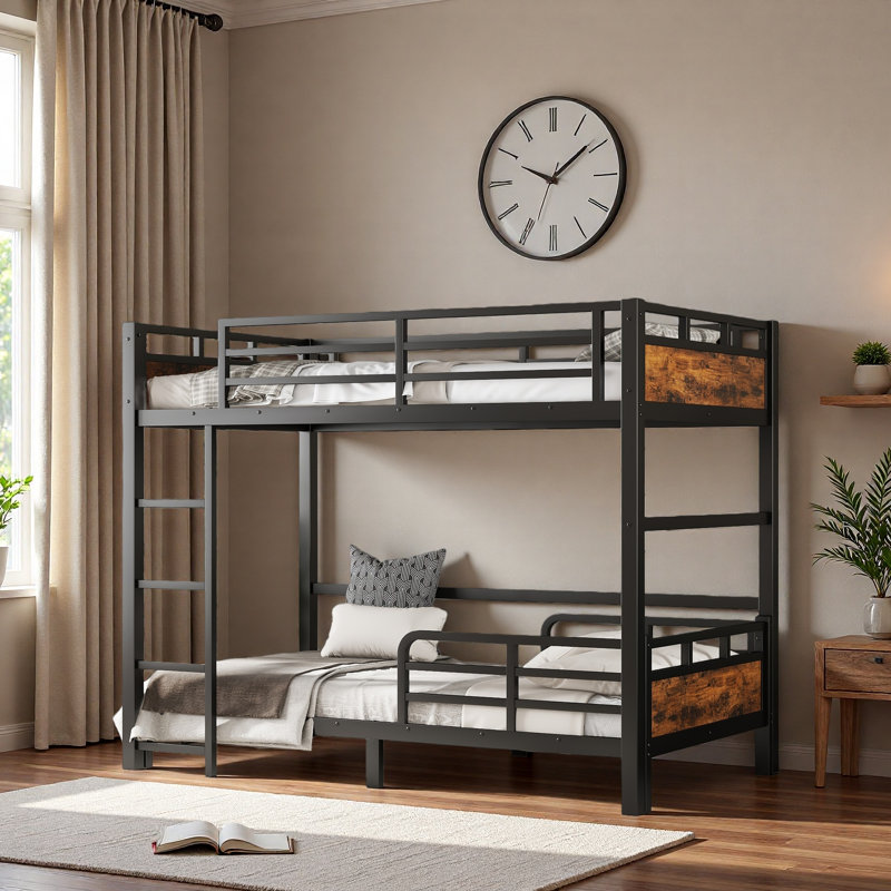 Twin XL Over Twin XL Metal Bunk Bed/Metal Loft Bed And Metal Platform Beds,With Raised Security Fence,, Twin XL Over Twin XL