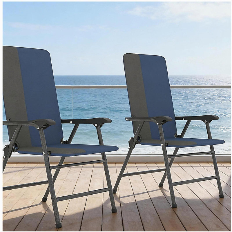 Outdoor Chairs Set,High Back Lawn Chairs,Folding Camping Chairs,Patio Chairs Set of 2, Dark Blue/Gray
