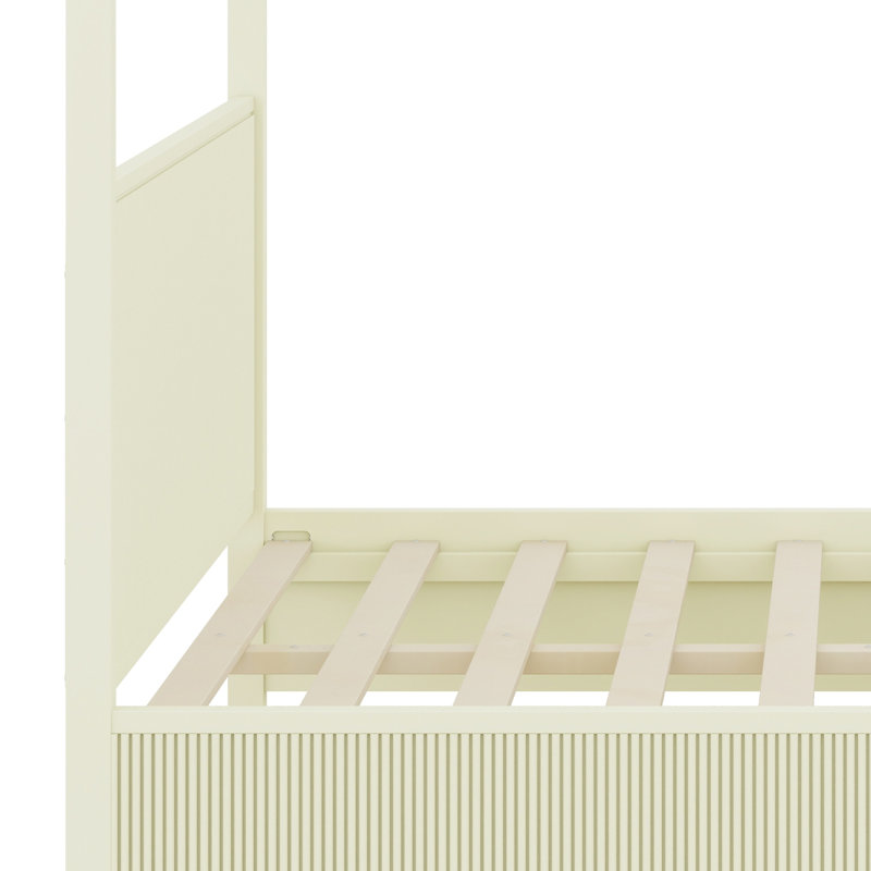 Lit plateforme à baldaquin et lattes de soutien fiables, Beige