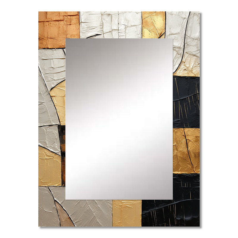 Black Gold Adorned Poteries II - Abstract Spirals Mirror, Modern Unique Wall Mirror, Printed Metal Art, 32" x 24"