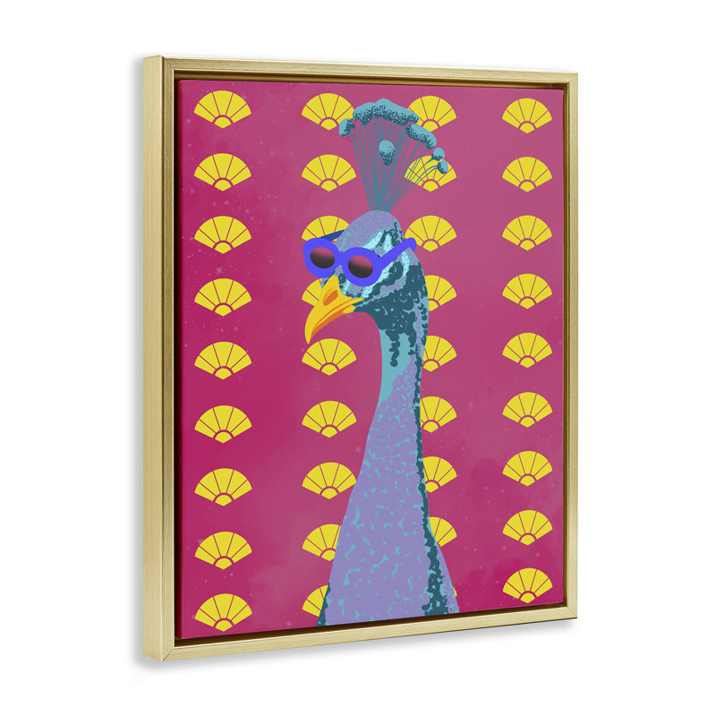 Cadre flottant Vibrant Mod Peacock, design par Marcus Prime, H 31 po x l 25 po, Cadre flottant métallique doré
