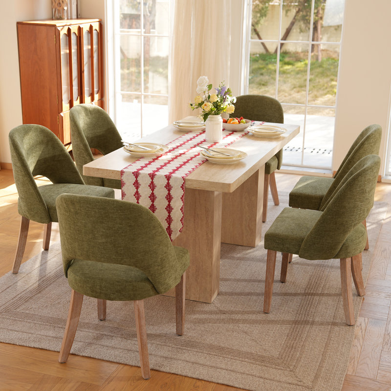 Upholstered Dining Chairs, Modern Dining Room Kitchen Side Chair With Padded Seat & Wood Legs, Green, Green