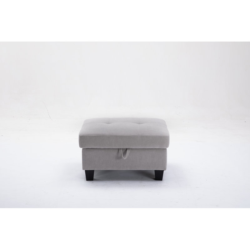 Upholstered Ottoman, Light Gray 100% Cotton