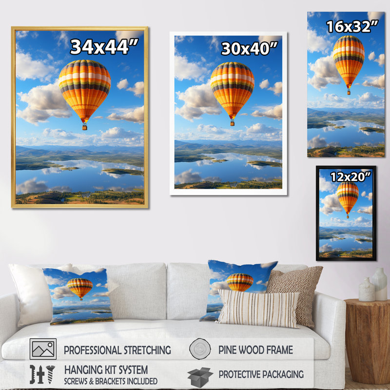 Décoration murale orange montgolfière Horizon III - Montgolfière, H 44 po x l 34 po x P 1,5 po, Cadre photo noir