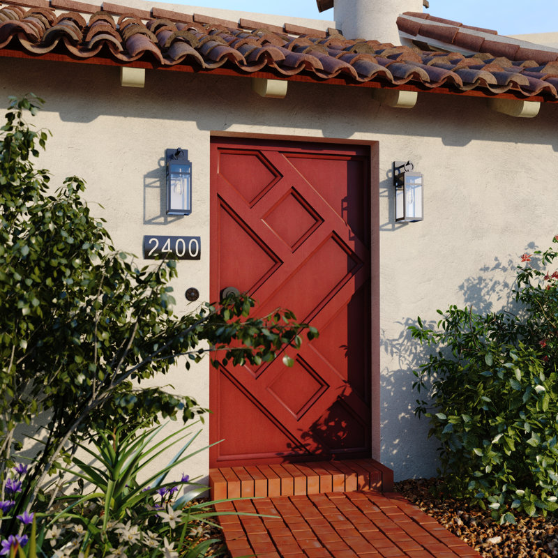 Toisha 15.25 in. H 1-Light Textured Black Dusk to Dawn Sensor Outdoor Wall Sconce, Durable Metal, Clear Glass Shade, LED Compatible for Exterior Porch Patio Front Door or Garage