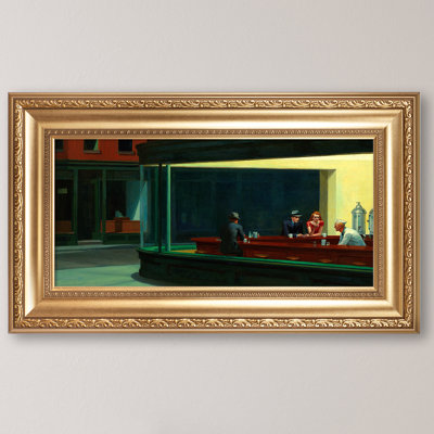 Nighthawks by Edward hopper Framed Size:,Image Size:12x24 inches,Gold Frame The World Classic Art Reproductions,Wall Art for Home Decor