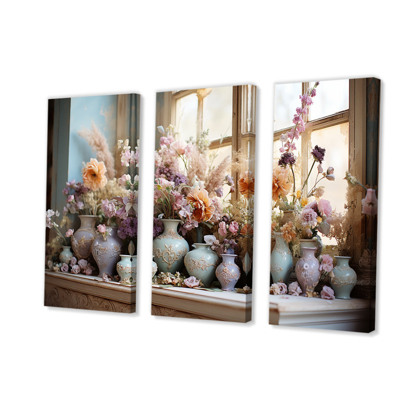 Décoration florale mauve rococo, H 28 po x l 36 po, Toile tendue