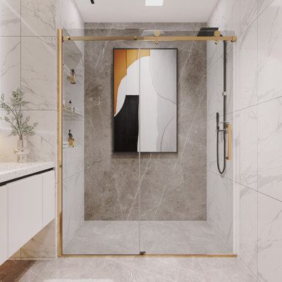 Porte de douche coulissante simple sans cadre de 55 à 59 po x H 75 po avec verre transparent