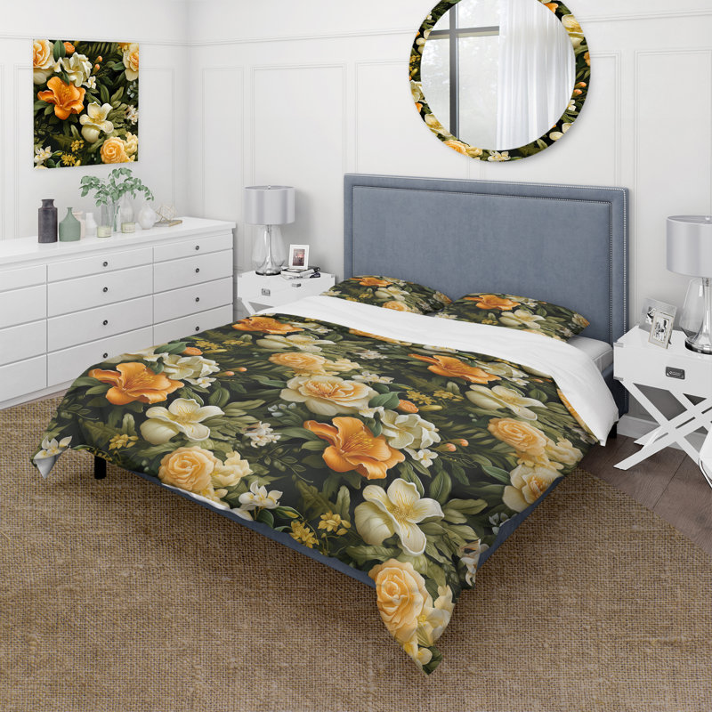 Mango Bloom Tropical Pattern Duvet Cover, Queen Duvet Cover + 2 Standard Shams