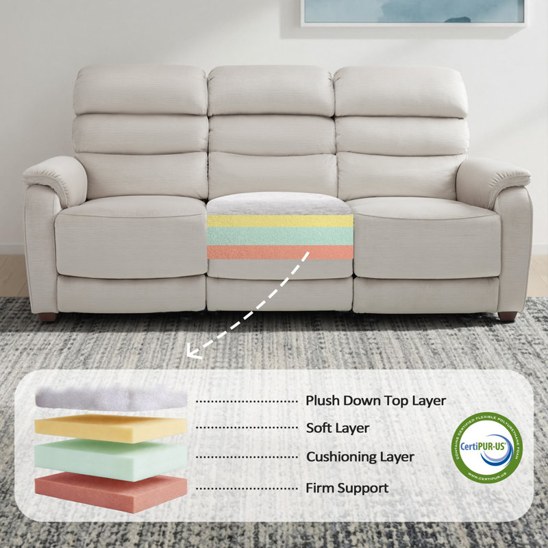 Power Reclining Sofa with Drop Down Table, Touch light, 3-Seat Recliner Couch with Adjustable Headrest, Beige