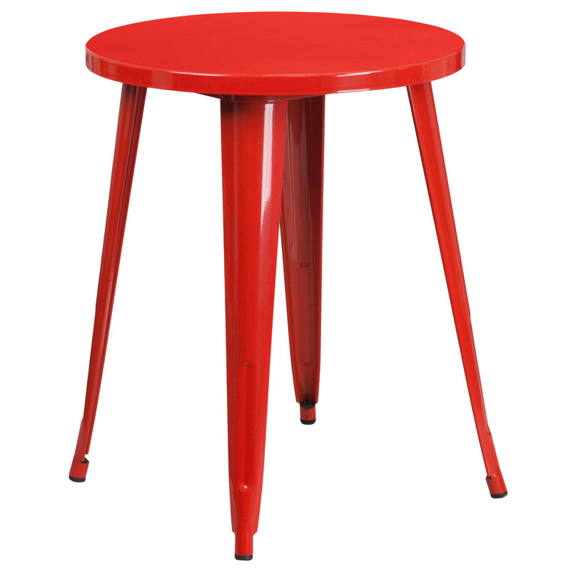 Duluth 30'' Round Metal Indoor-Outdoor Table Set with 2 Arm Chairs, Red, 29" H x 24" W x 24" L