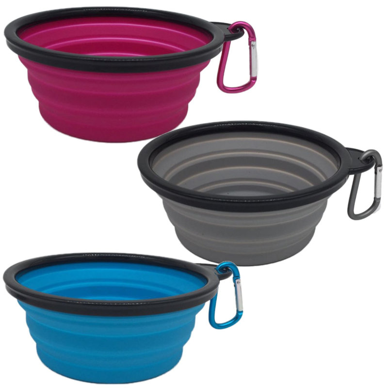 XL 25 Oz Collapsible Silicone Pet Bowls with Carabiner Clips, Pack of 3