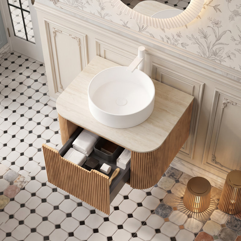 24" Wall Mounted Single Sink Bathroom Vanity with Engineered Marble Top, 24"