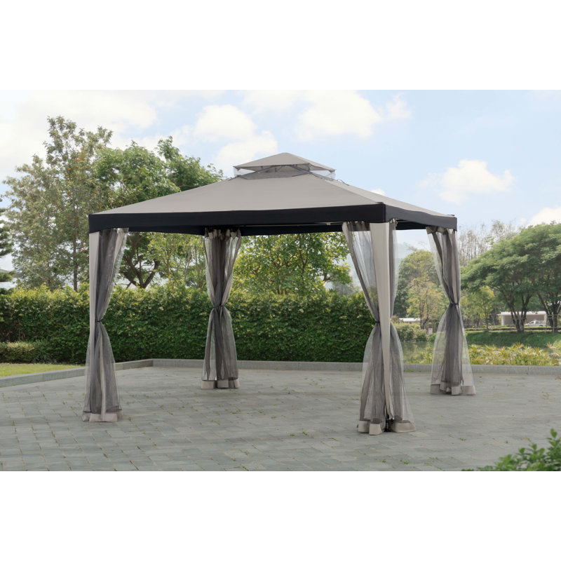 Sunjoy 10x10 Grey Steel Frame Gazebo with Mesh Netting