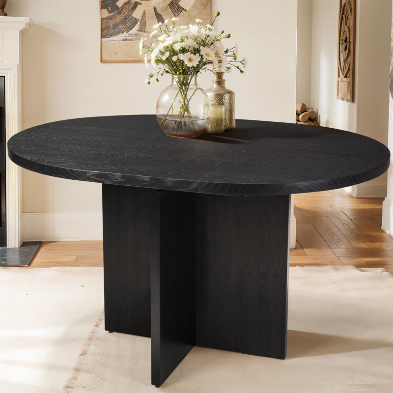 Lulette 42"-58" Extendable Solid Wood Dining Table, Matte Black