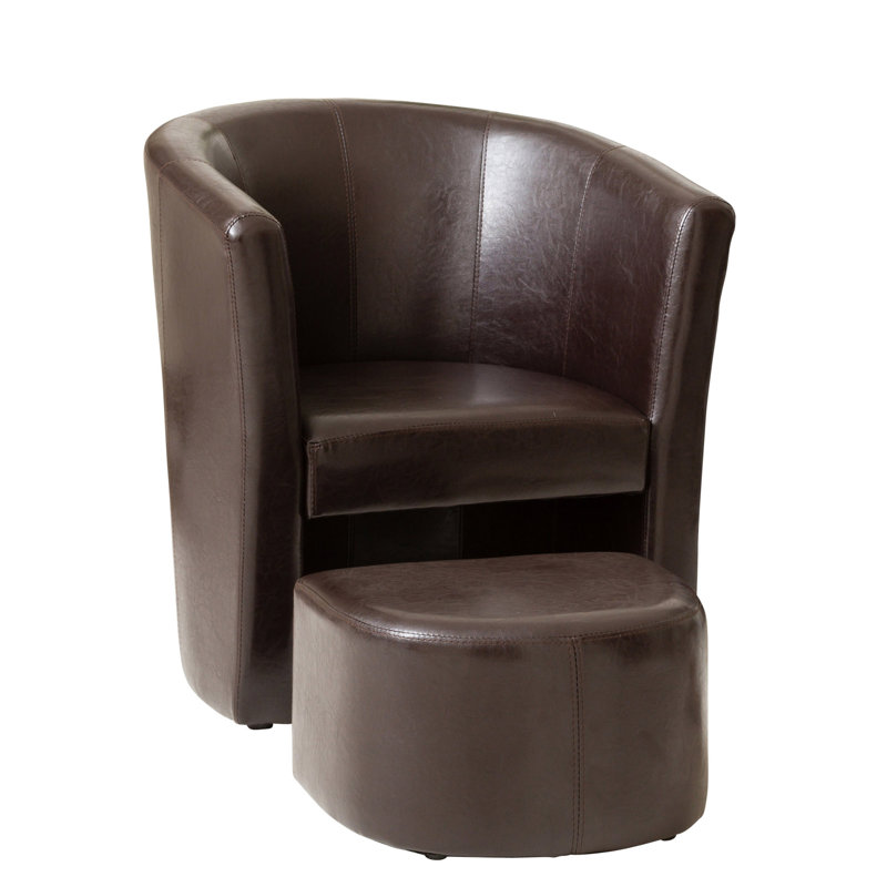 Hicks Faux Leather Barrel Chair With Footstool, Brown