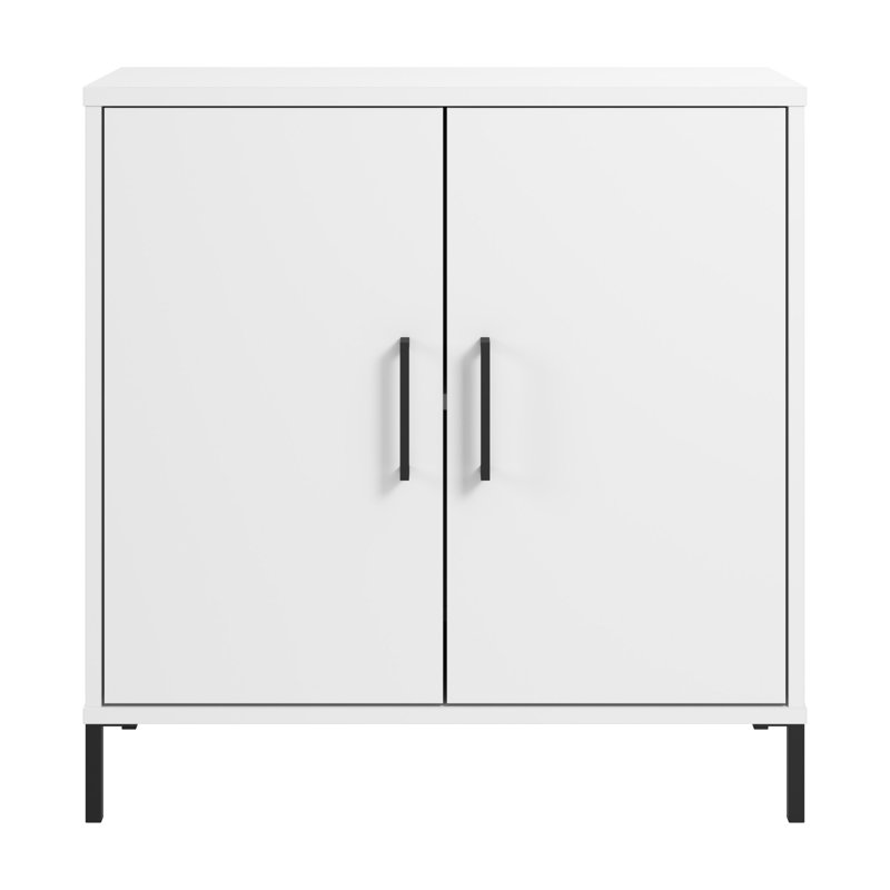 Caleshia Steel Accent Low Storage Cabinet, White/Matte Black