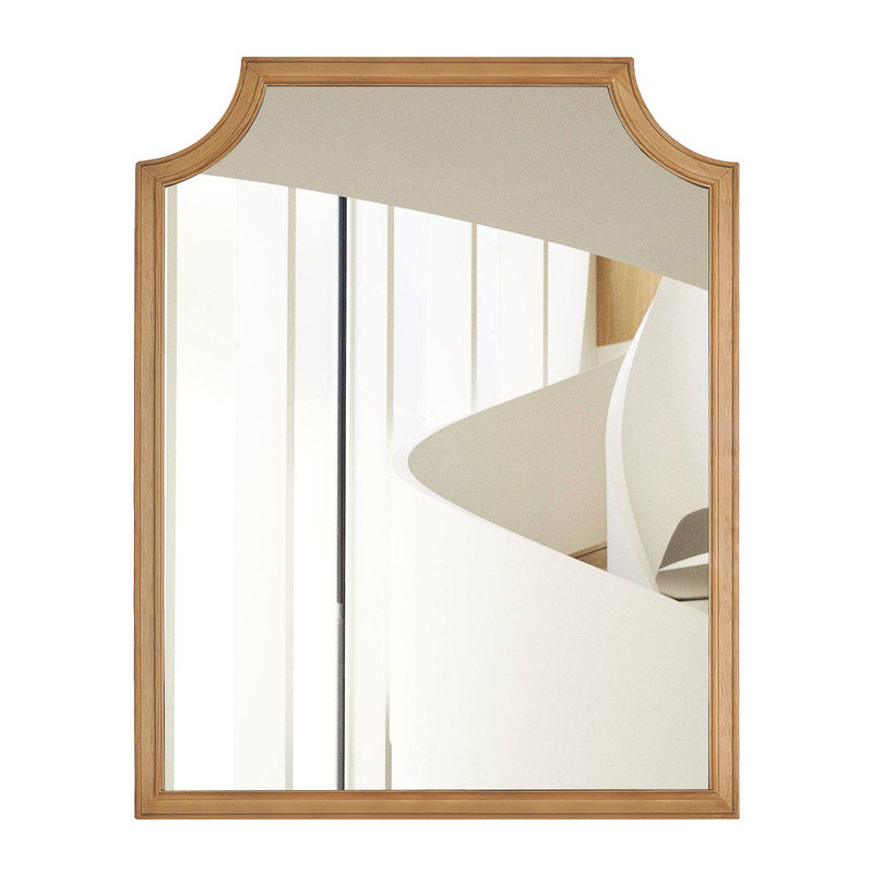 Solid Wood Frame Scalloped Wall Mirror with Hooks, 20" x 16"