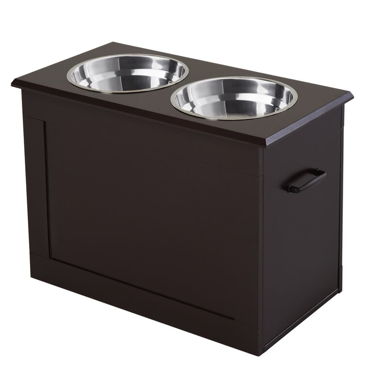 PawHut Elevated Dog Bowls for Large Dogs Pet Feeding Station with Stand,  Storage, 2 Stainless Steel Food and Water Bowls, Black, 23.5 x 12 x 14