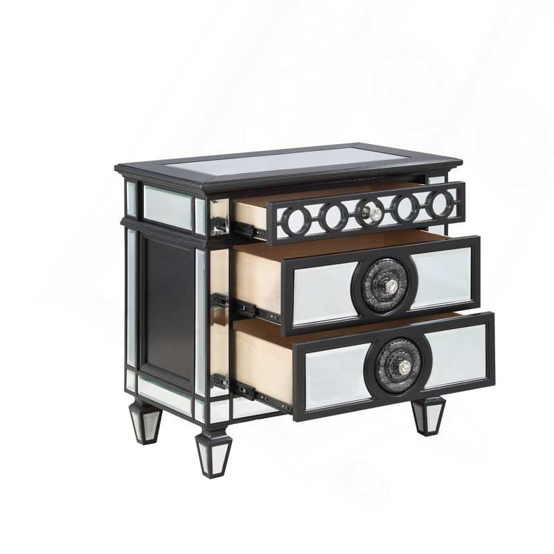 Table de chevet à finition miroir, noire et argentée Varian II