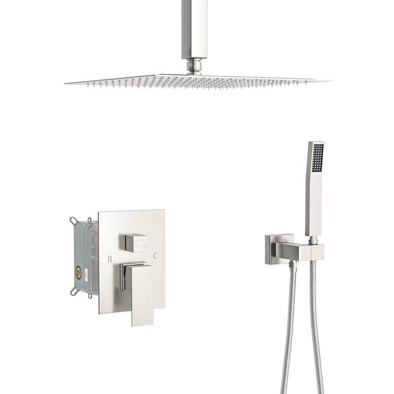 Pomme de douche double pour plafond, tête de plafond en nickel brossé de 16 po, apparence de plafond
