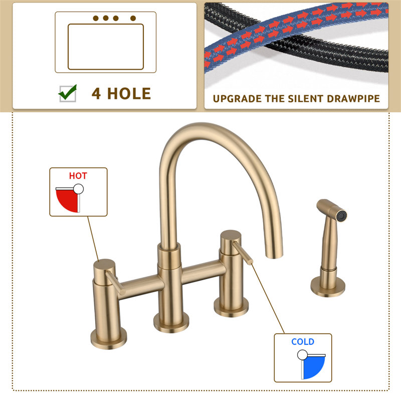 MONSFEST Kitchen Faucet, Brushed Gold