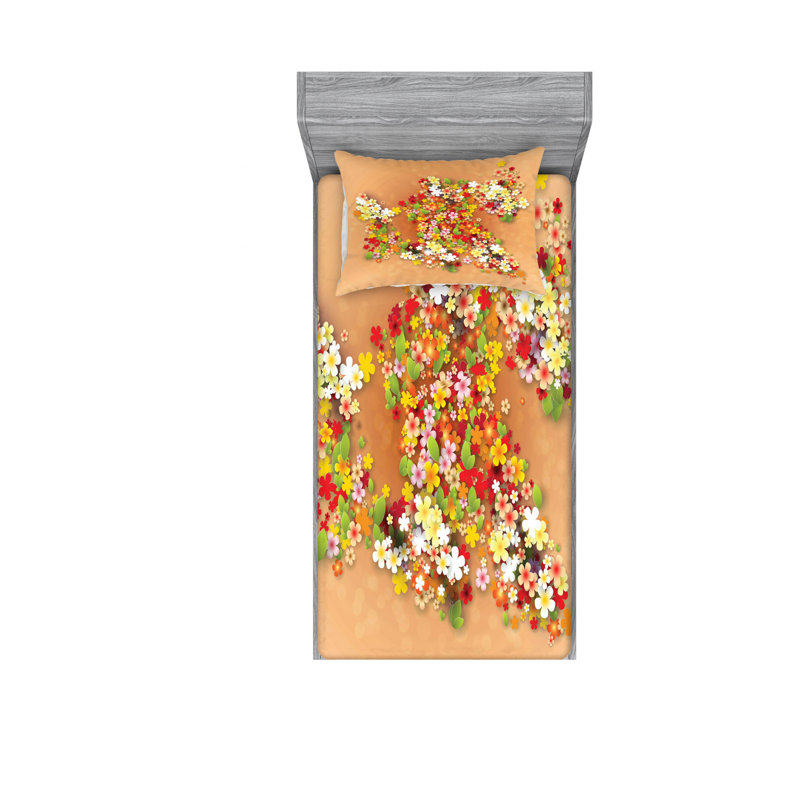 Microfiber Floral Sheet Set, Twin Sheet Set with Fitted Sheet