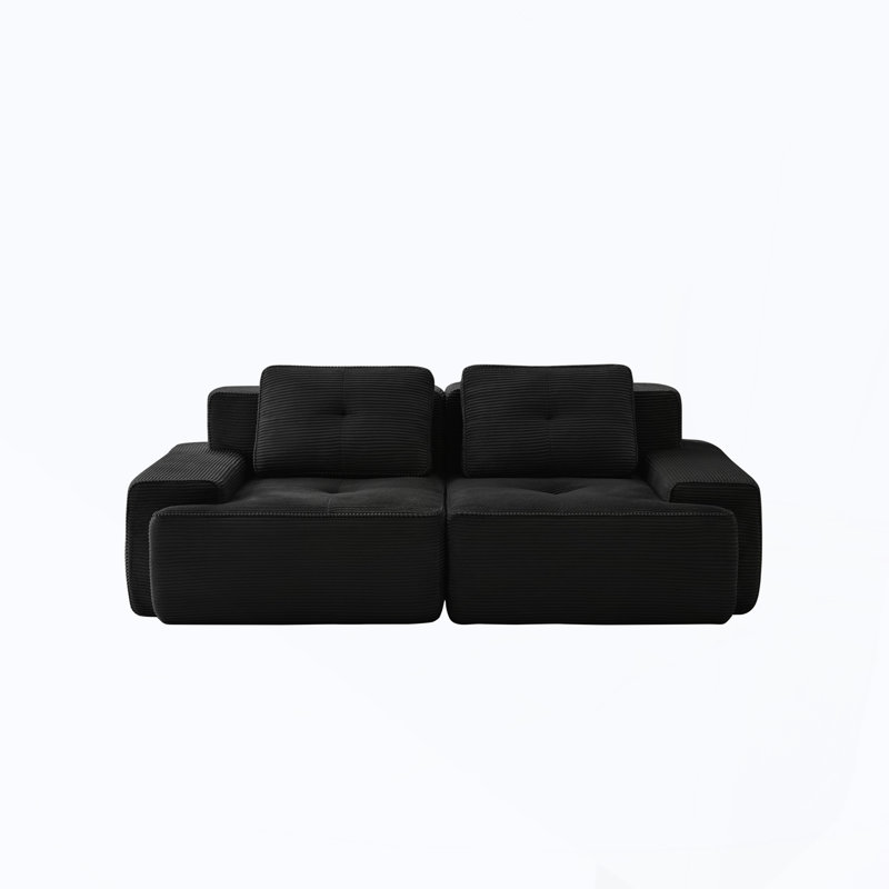 Causeuse en velours côtelé avec coussin moelleux et 2 coussins, Noir