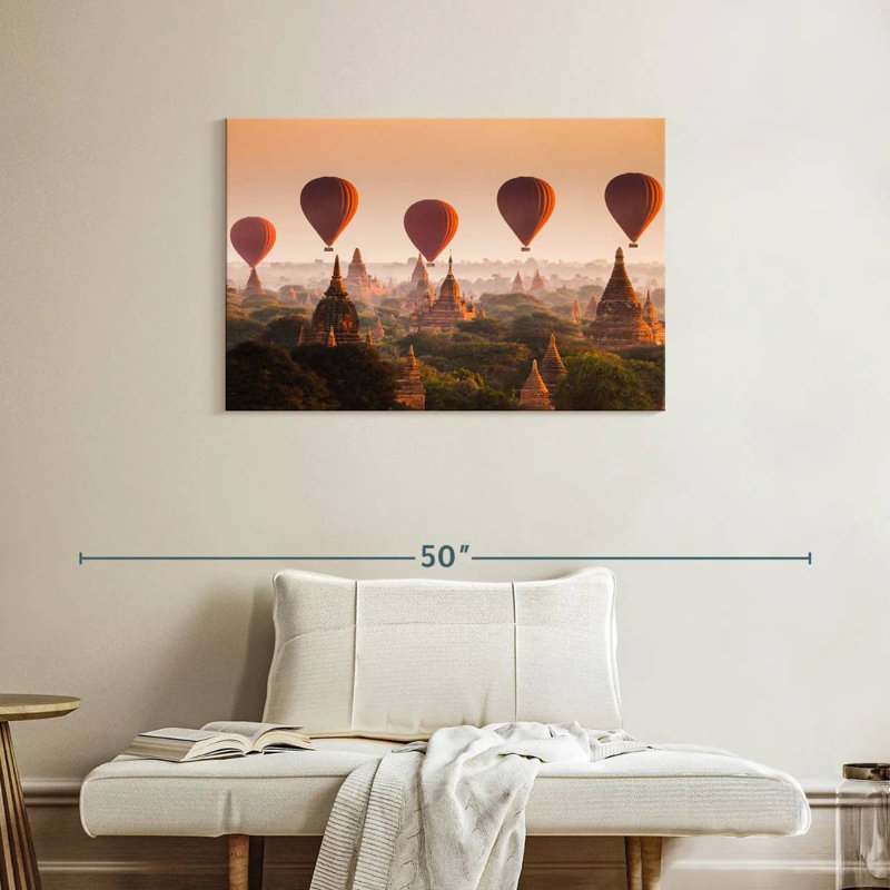 Ballons Mehar au-dessus des tempes de Bagan, H 24 po x l 36 po