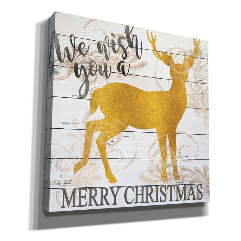 «We Wish You a Merry Christmas Deer» par Cindy Jacobs, art mural sur toile, H 18 po x l 18 po x P 0,75 po