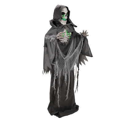 Haunted Hill Farm 5.5 ft Standing Stretching Reaper Halloween Animatronic with Moving Mouth and Green LED Light