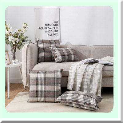 Rustic Plaid Farmhouse Pillow Covers - Set of 2 Decorative Throw Pillows for Spring, Fall & Winter Holiday Decor - Brown Theme
