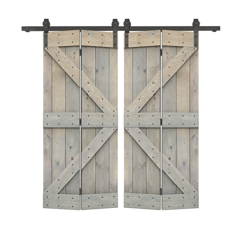 Portes de grange en bois massif 84 po avec quincaillerie d'installation Beatriz, Gris fumée, 60 po x 84 po