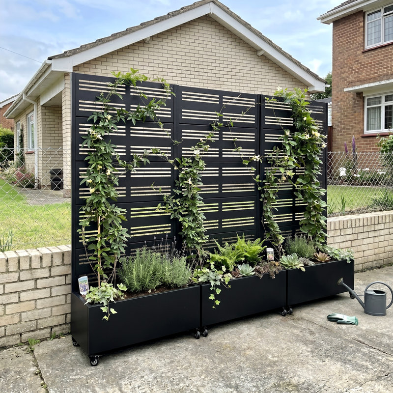 Eural Metal Planter Box with Wheels, 72" H x 35" W x 16" D, Black, 1