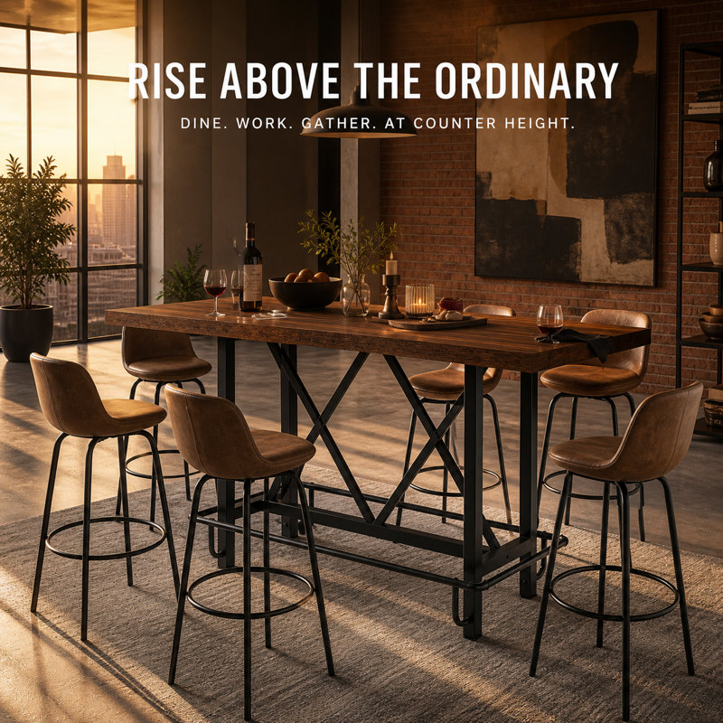 Rustic Pub Bar Counter,Sturdy Bar Table, 35.43"H x 62.99"L x 31.5"W