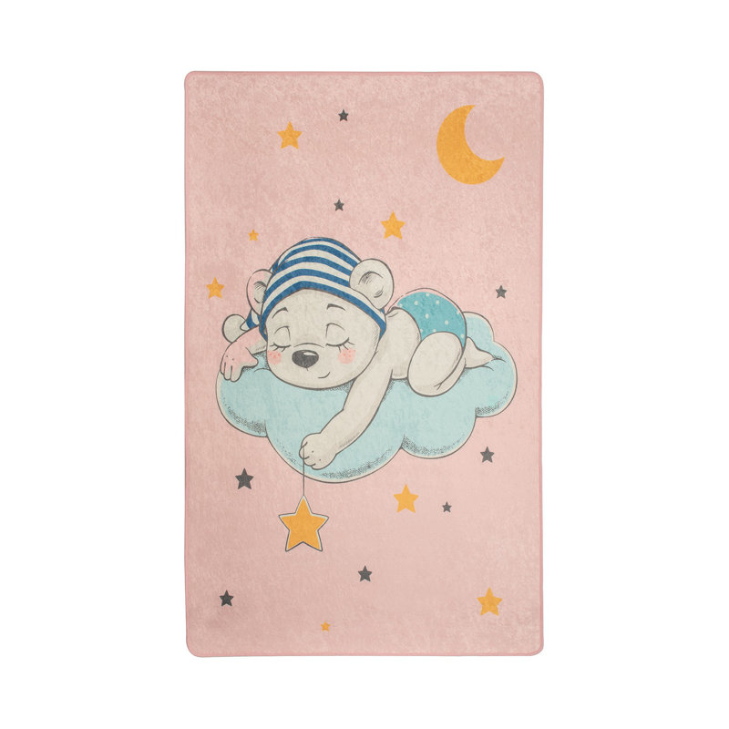 Tapis rectangulaire en velours tissé à la machine rose / bleu, Rectangle 4 pi 7 po x 6 pi 3 po