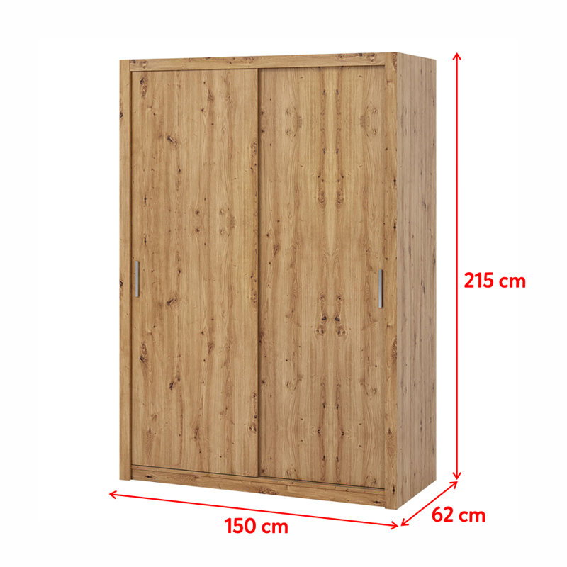 Frazierii 2 Door Manufactured Wood Wardrobe, Artisan, 215cm H x 150cm W x 62cm D