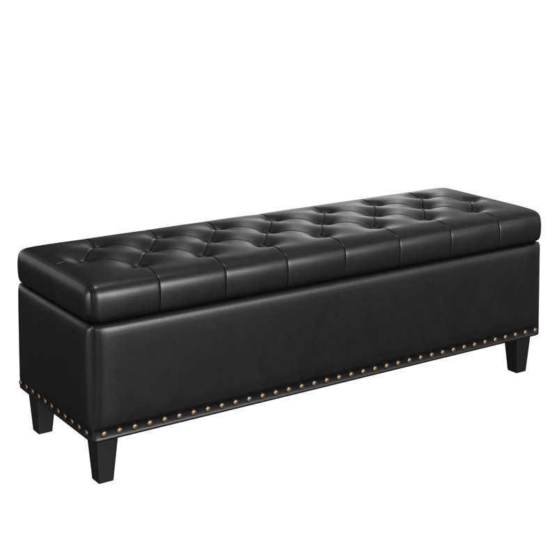 Madalie Faux Leather Upholstered Storage Bench, Black
