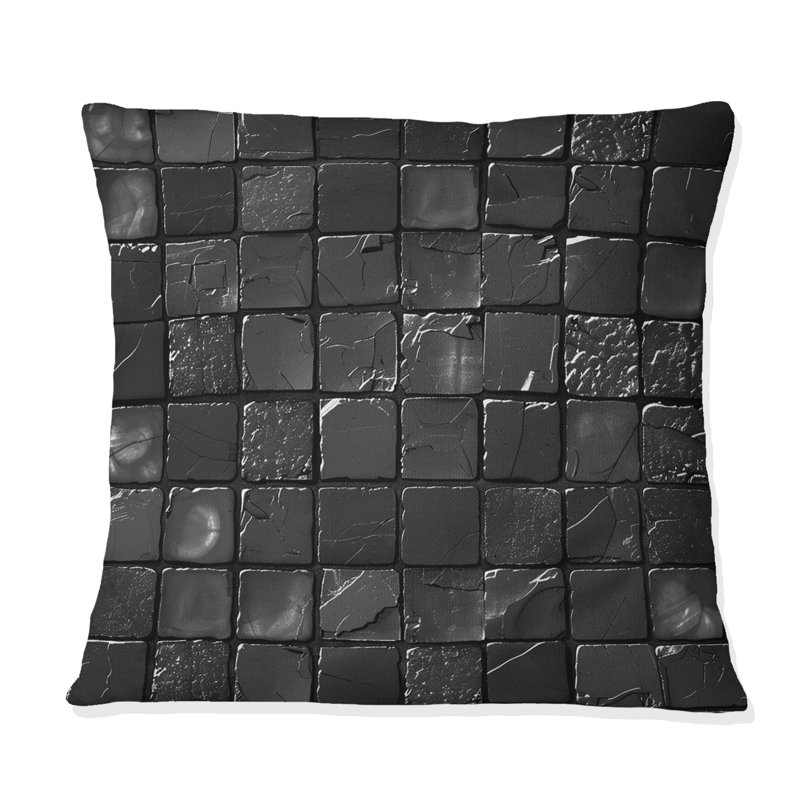 Carreaux de mosaïque noirs modernes VI - Coussin décoratif moderne, H 16 po x l 16 po