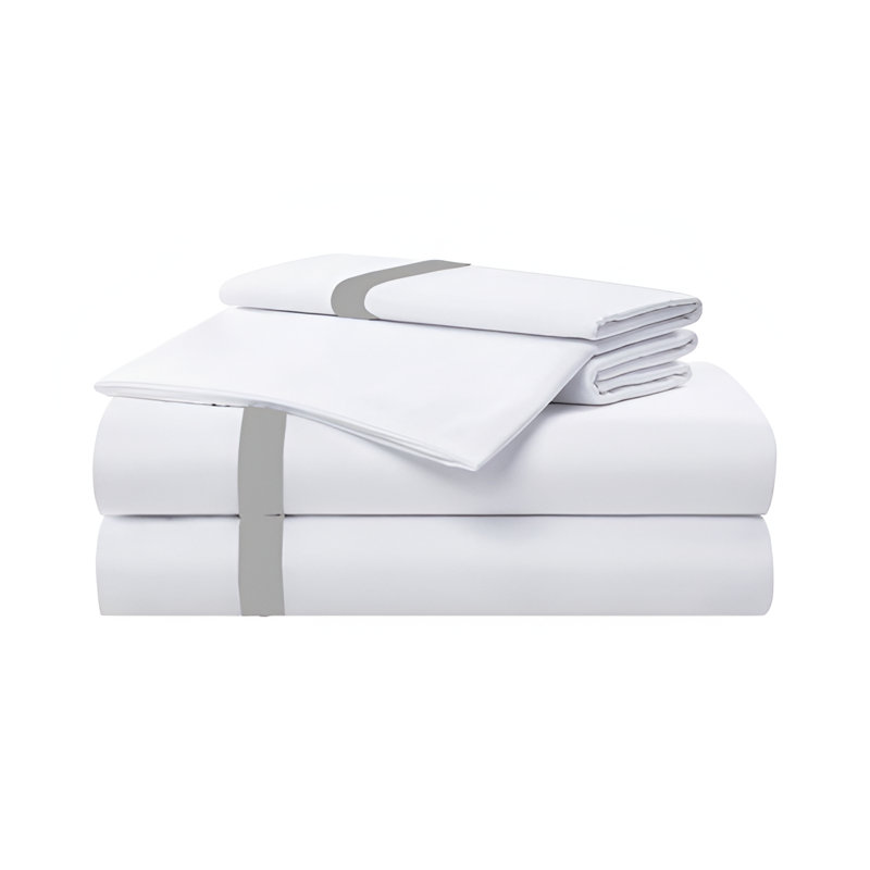 400TC Cotton Sateen Border Frame Cotton 4 Piece Sheet Set Fitted Sheet Fits Upto 16" Deep Pocket, Light Gray, King Sheet Set