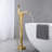 Waterfall Single-handle Freestanding Floor Mount Tub Filler Faucet With Square Hand Held Shower Modern In Brushed Gold-130105429
